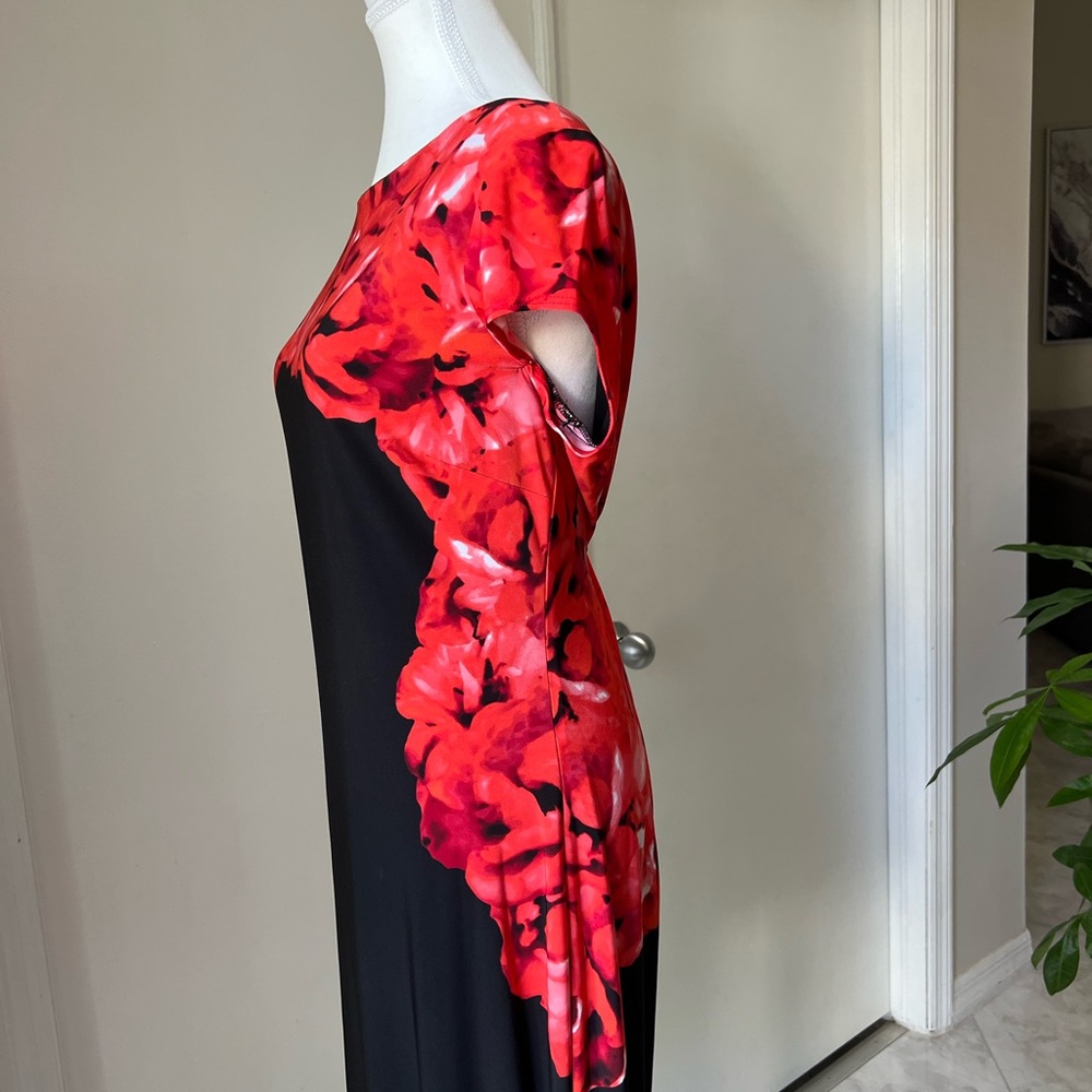 Cache Red Petal Black Cocktail Midi Dress - Picture 2 of 6